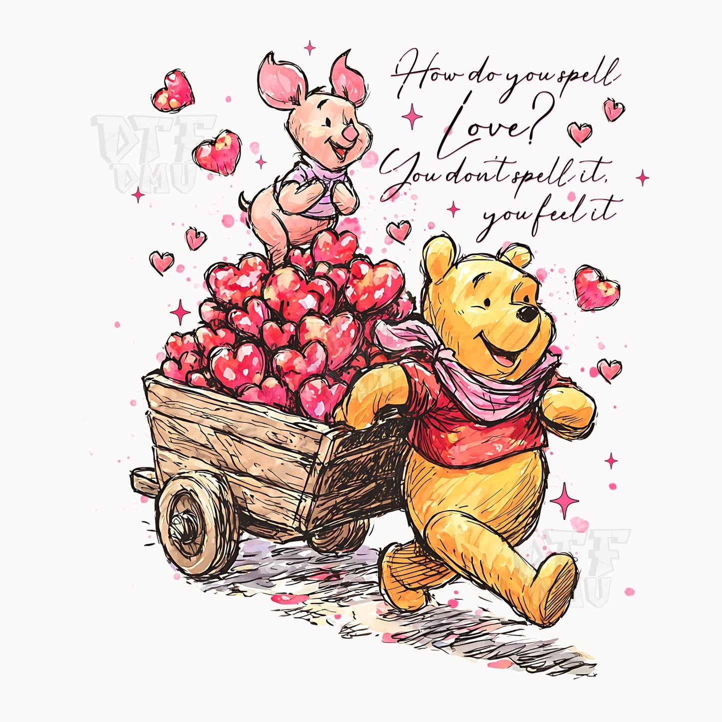 Pooh Valentine's Day  DTF Transfer Print Only.