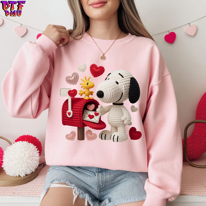SnoopyValentine's Day Faux Yarn/Crochet DTF Transfer Print Only.