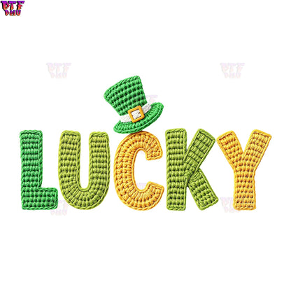 LUCKY Yarn/Crochet St. Patrick's Day DTF Transfer print Only.