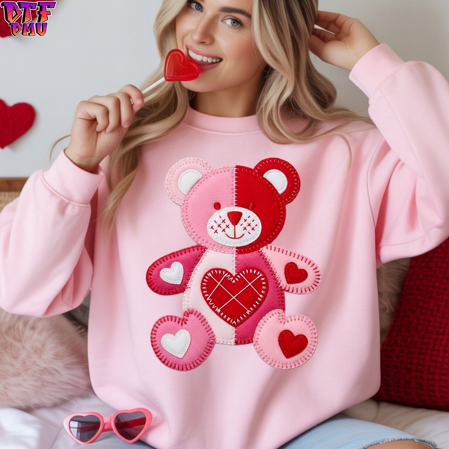 BEAR Faux Yarn/Crochet Valentine's Day DTF Transfer Print Only.