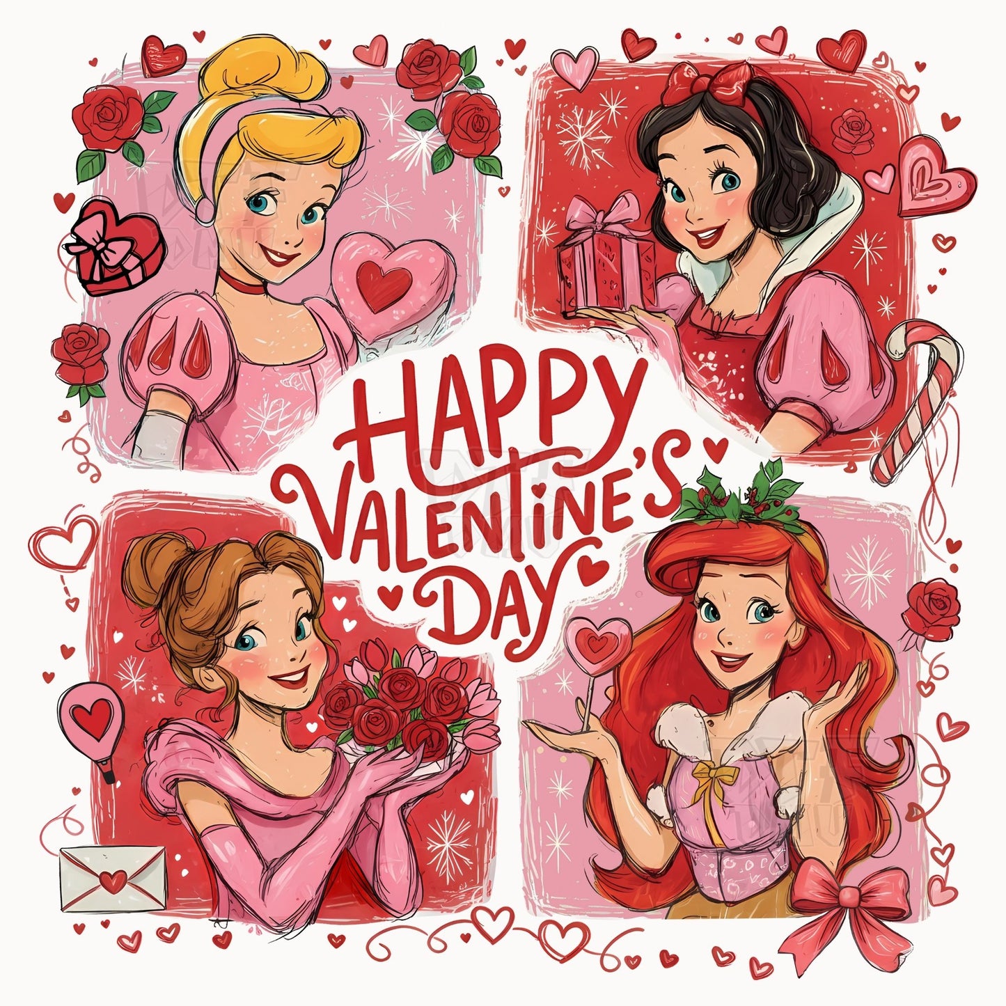 Disney Princess Valentine's Day DTF Transfer Print Only