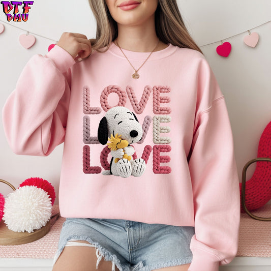 Snoopy LOVE Valentine's Day Faux Yarn/Crochet DTF Transfer Print Only.