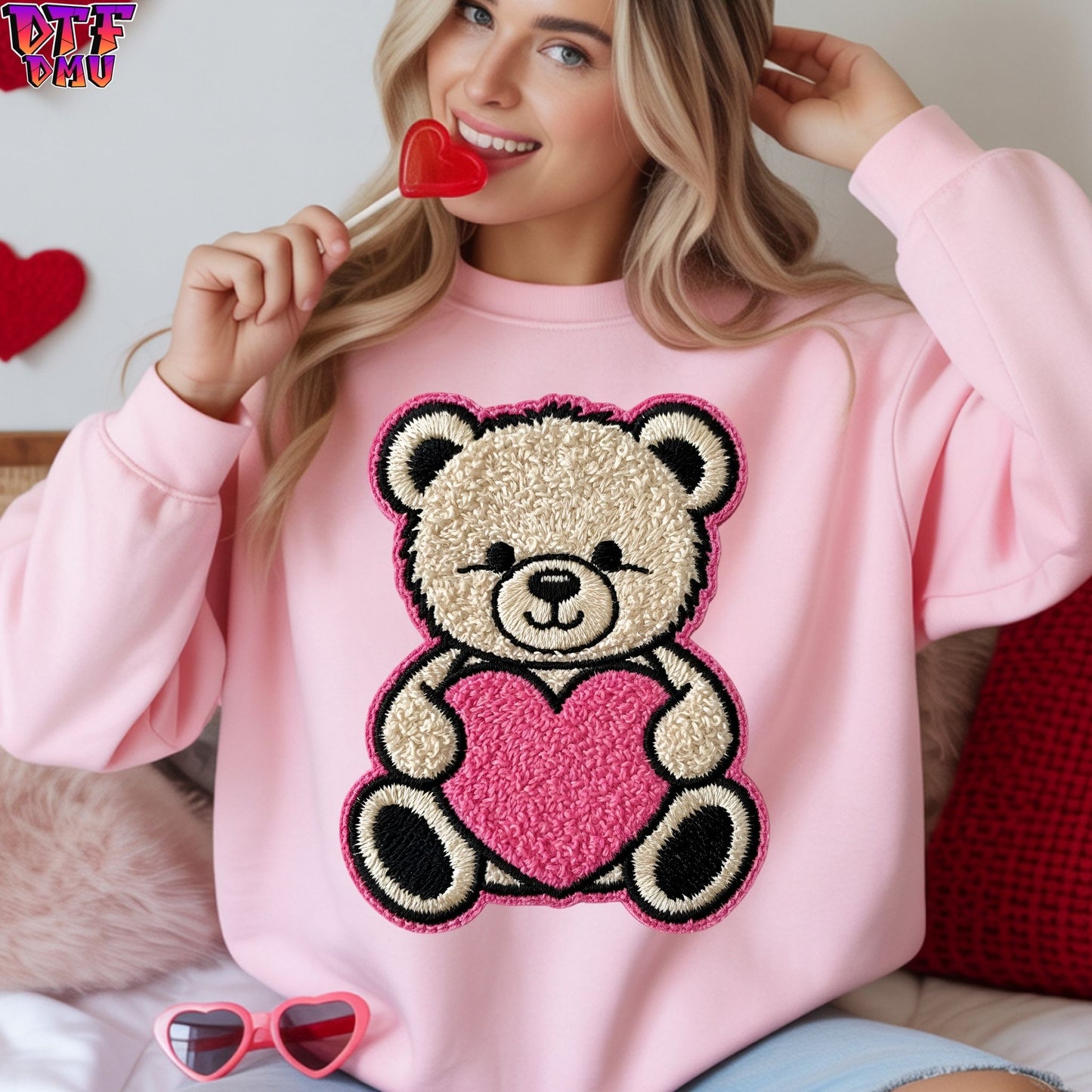 BEAR Faux Yarn/Crochet Valentine's Day DTF Transfer Print Only.