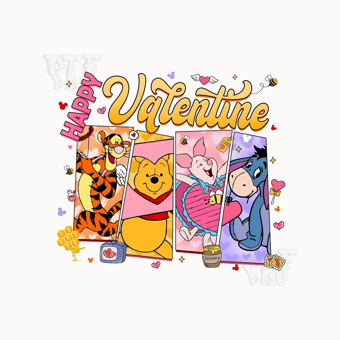 Pooh Valentine's Day  DTF Transfer Print Only.