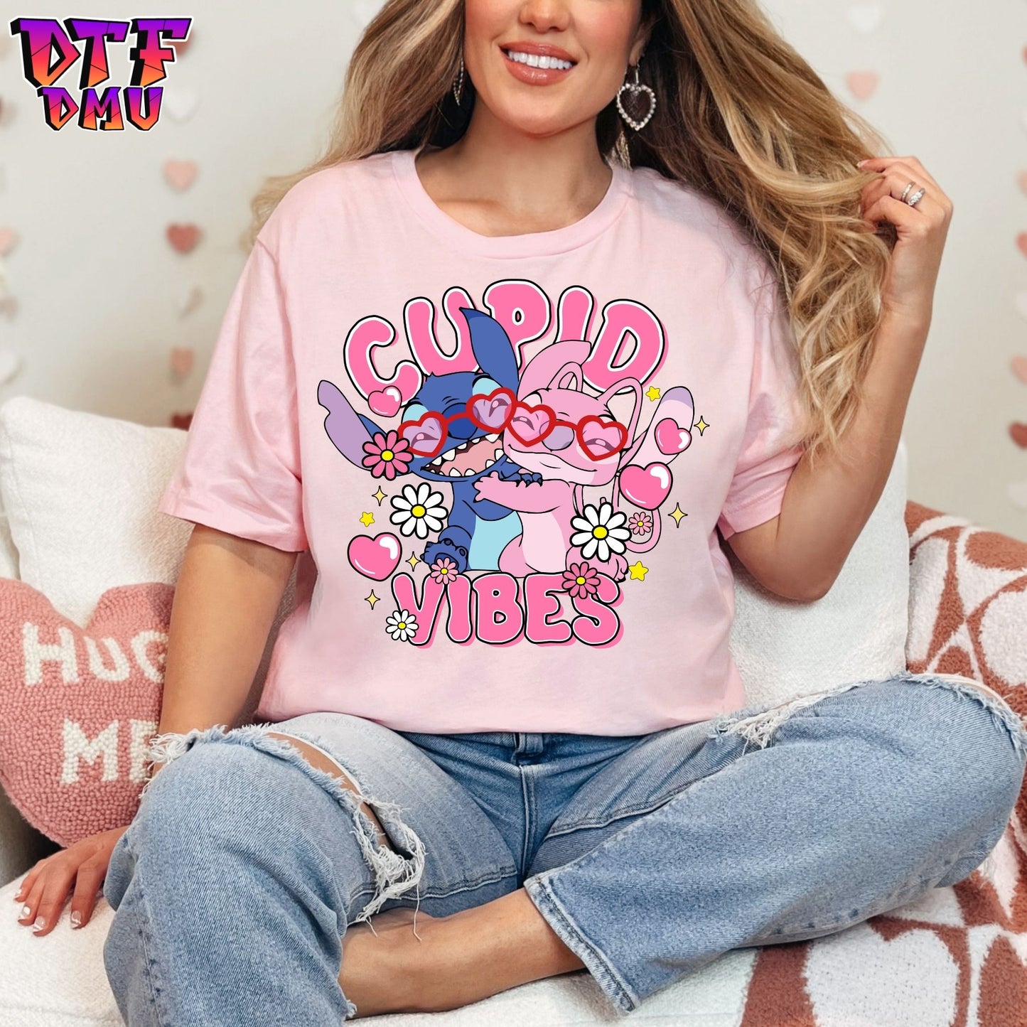 Cupid Vibes Lilo and Stitch Valentine's Day DTF Transfer