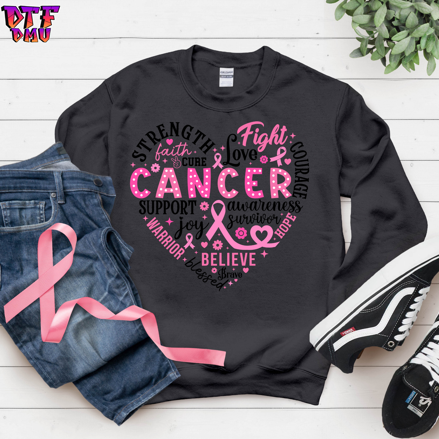 STRENGHT LOVE FIGHT SUPPORT Breast Cancer DTF Transfer Print.