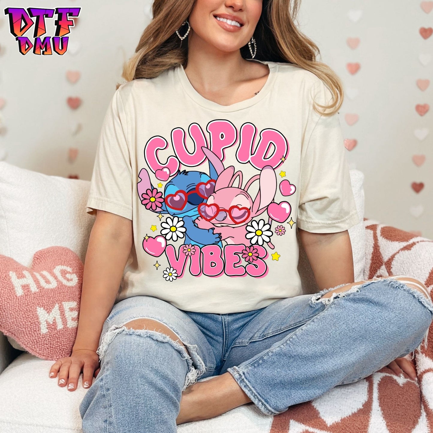 Cupid Vibes Lilo and Stitch Valentine's Day DTF Transfer