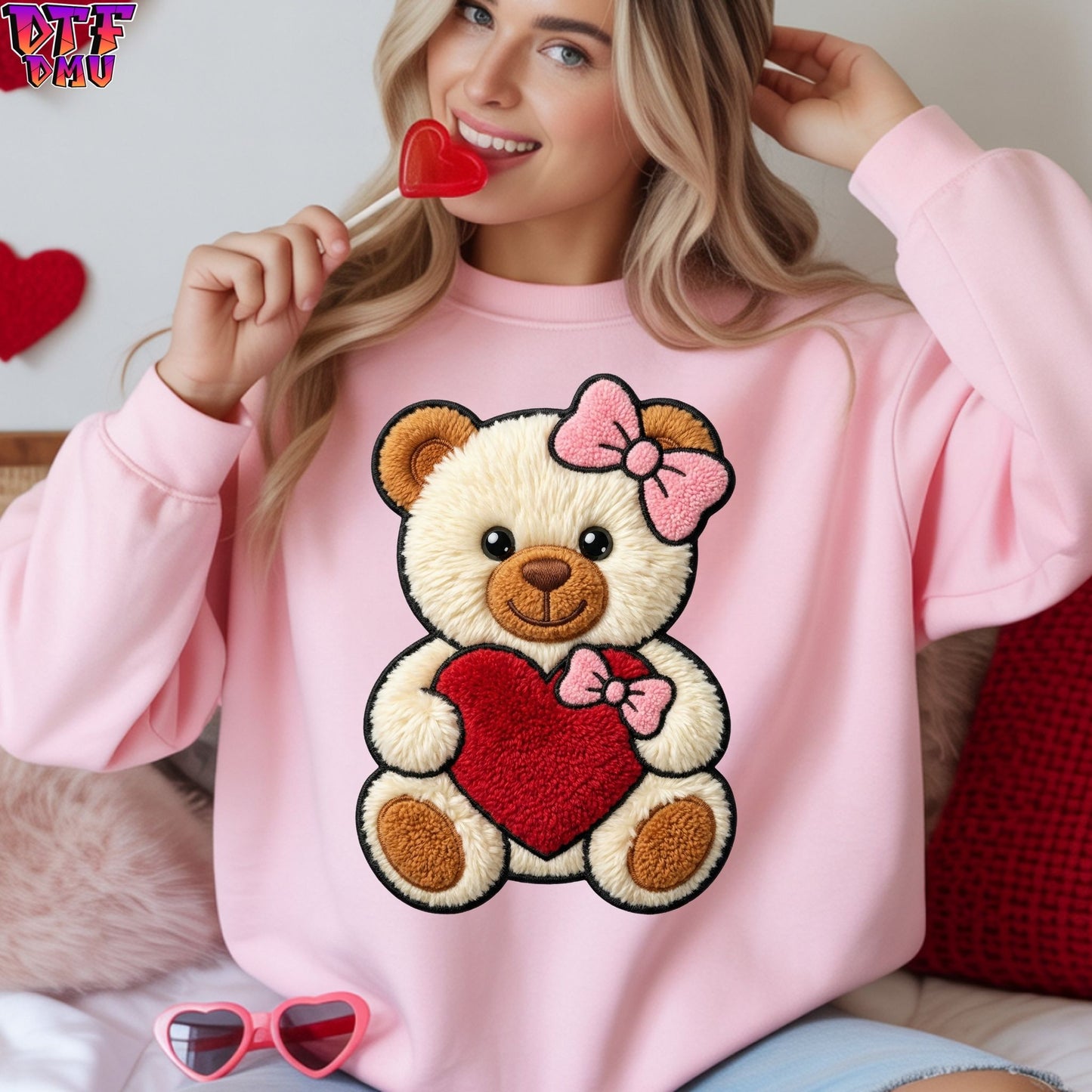 BEAR Faux Yarn/Crochet Valentine's Day DTF Transfer Print Only.