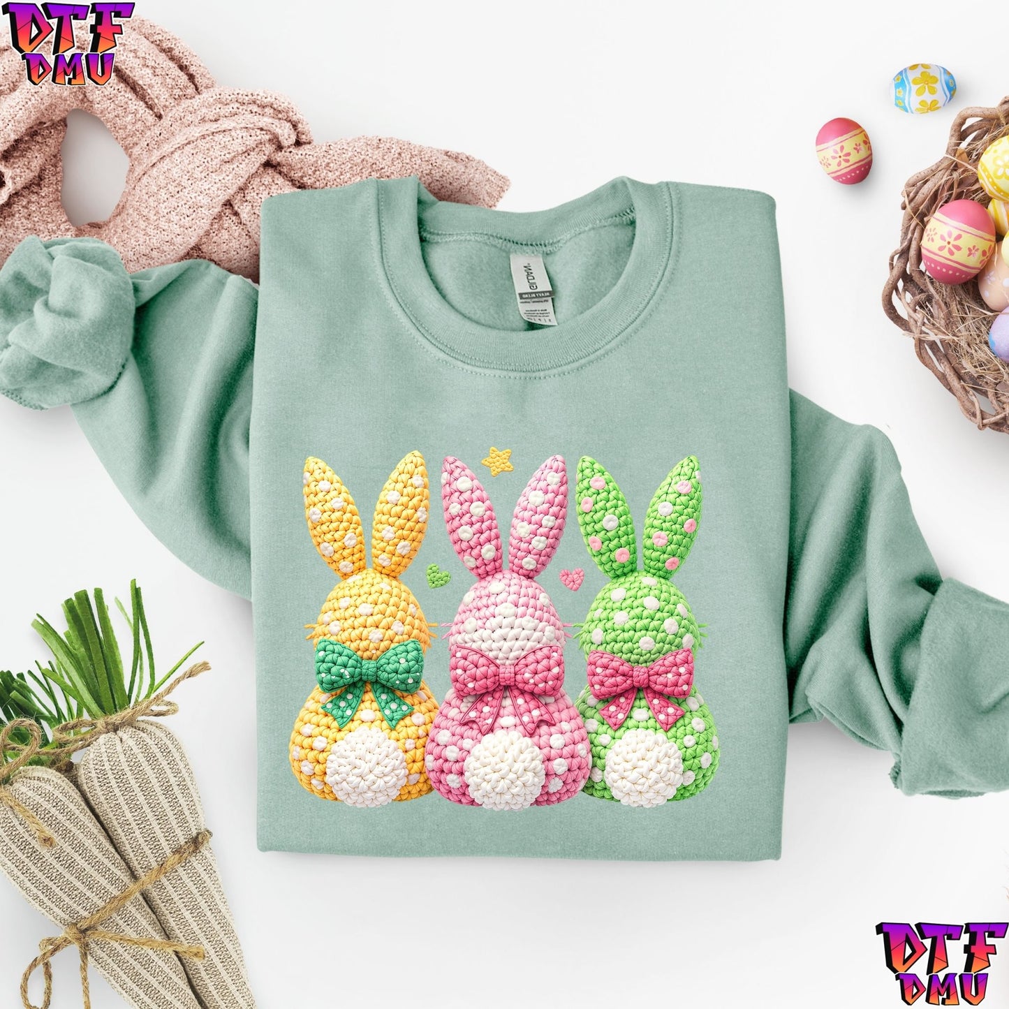 TRIO Easter BUNNY Faux Yarn/Crochet DTF Transfer Print