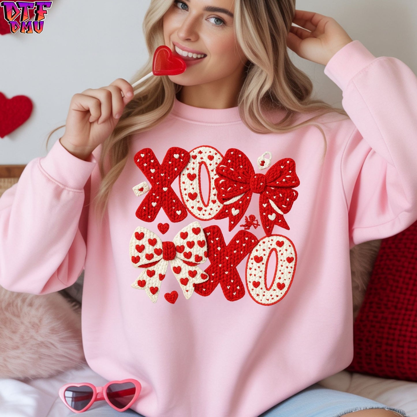 XOXO Valentine's Day  Faux Yarn/Crochet DTF Transfer Print Only.