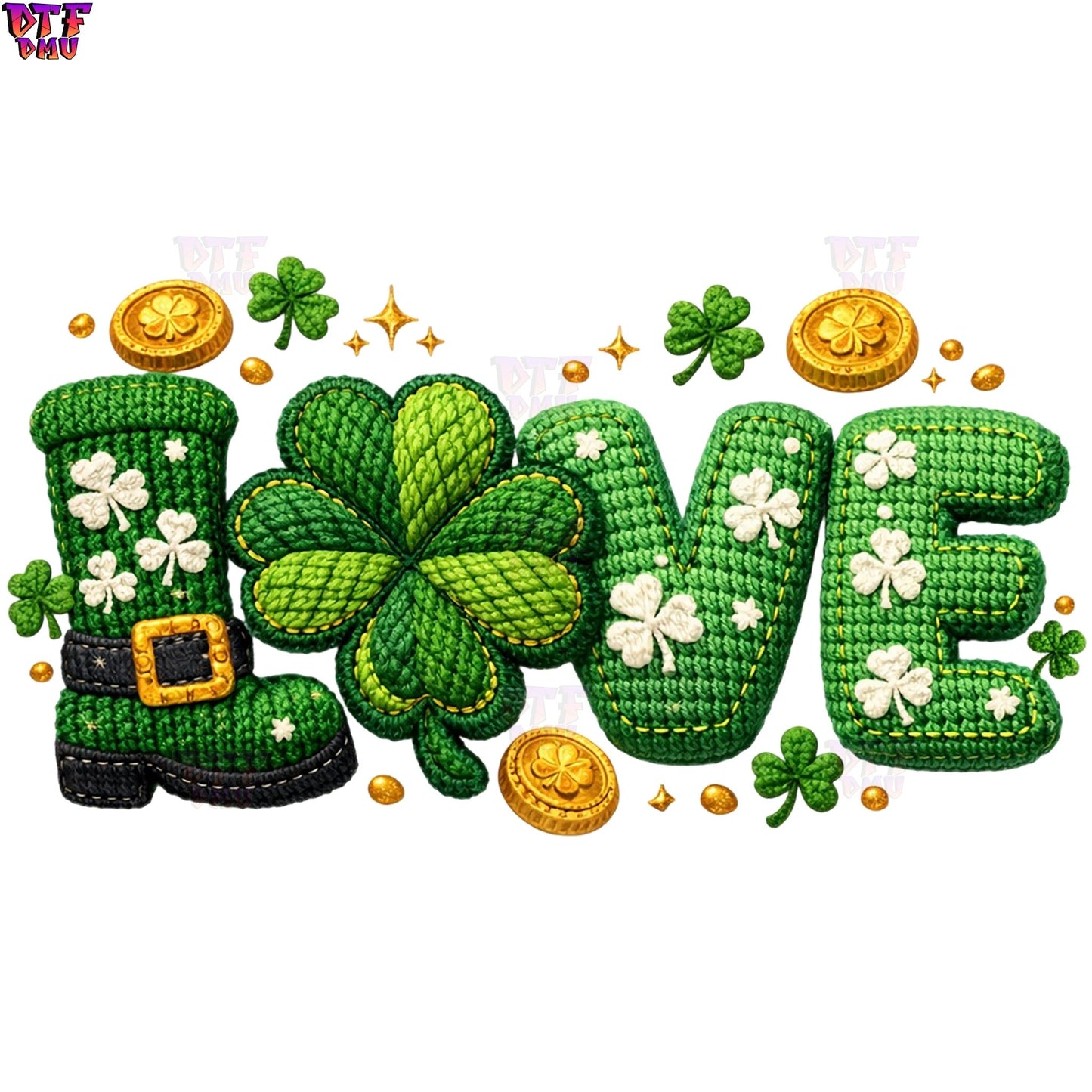 LOVE Yarn/Crochet St. Patrick's Day DTF Transfer print Only.