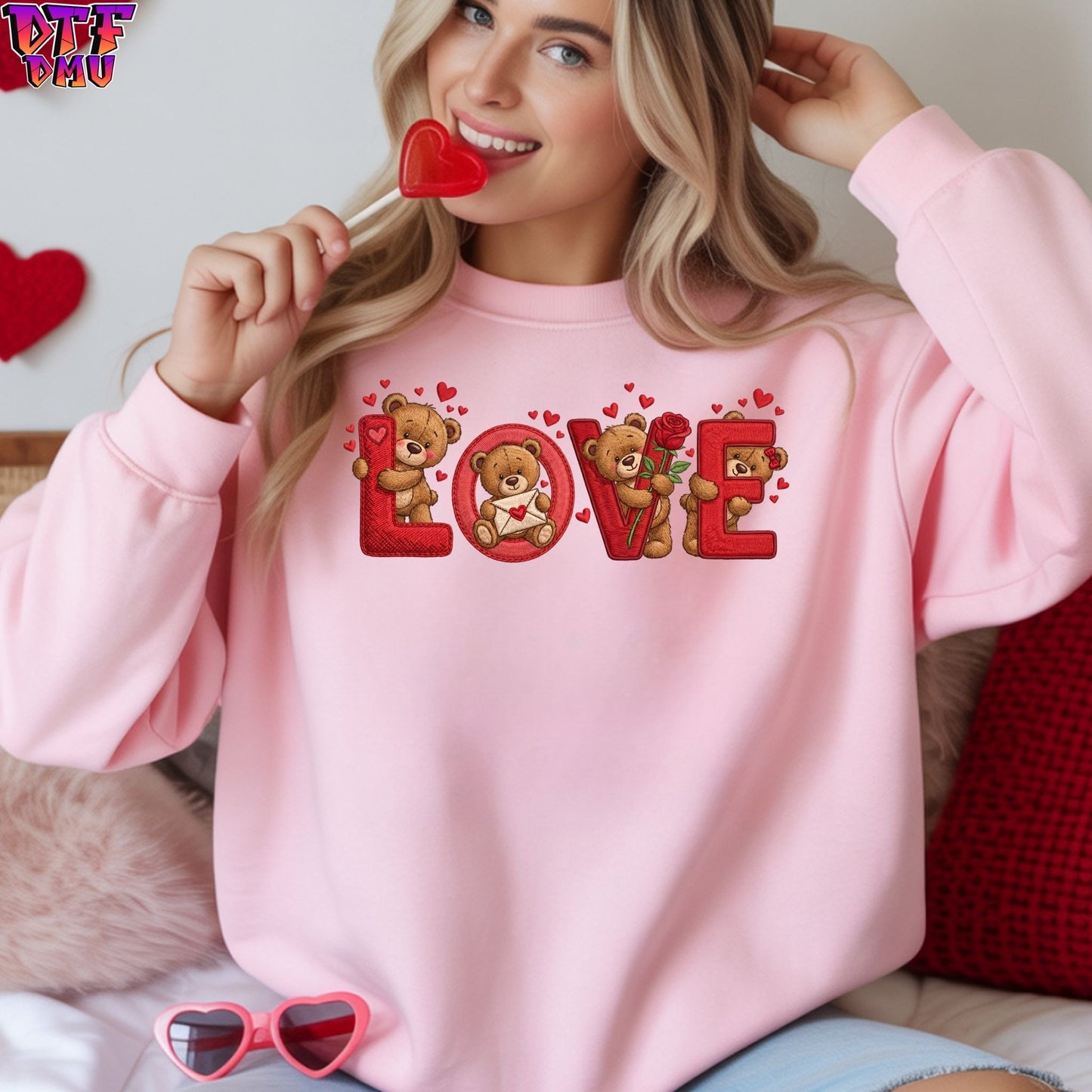 LOVE Faux Yarn/Crochet Valentine's Day DTF Transfer Print Only.