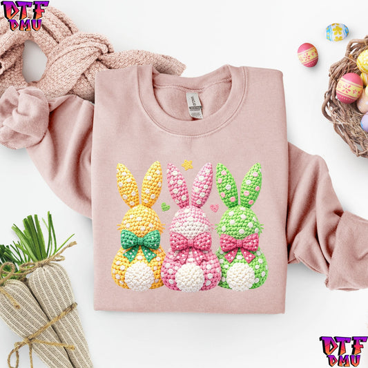 TRIO Easter BUNNY Faux Yarn/Crochet DTF Transfer Print