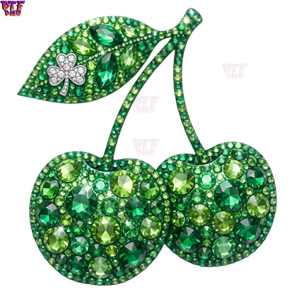 CHERRY Faux Glitter & Rhinestones St. Patrick's Day DTF Transfer print Only.