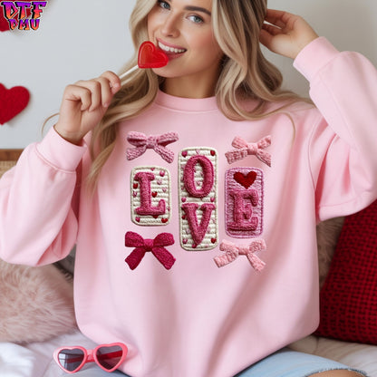 LOVE Faux Yarn/Crochet Valentine's Day DTF Transfer Print Only.