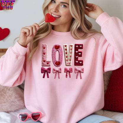 LOVE Faux Yarn/Crochet Valentine's Day DTF Transfer Print Only.