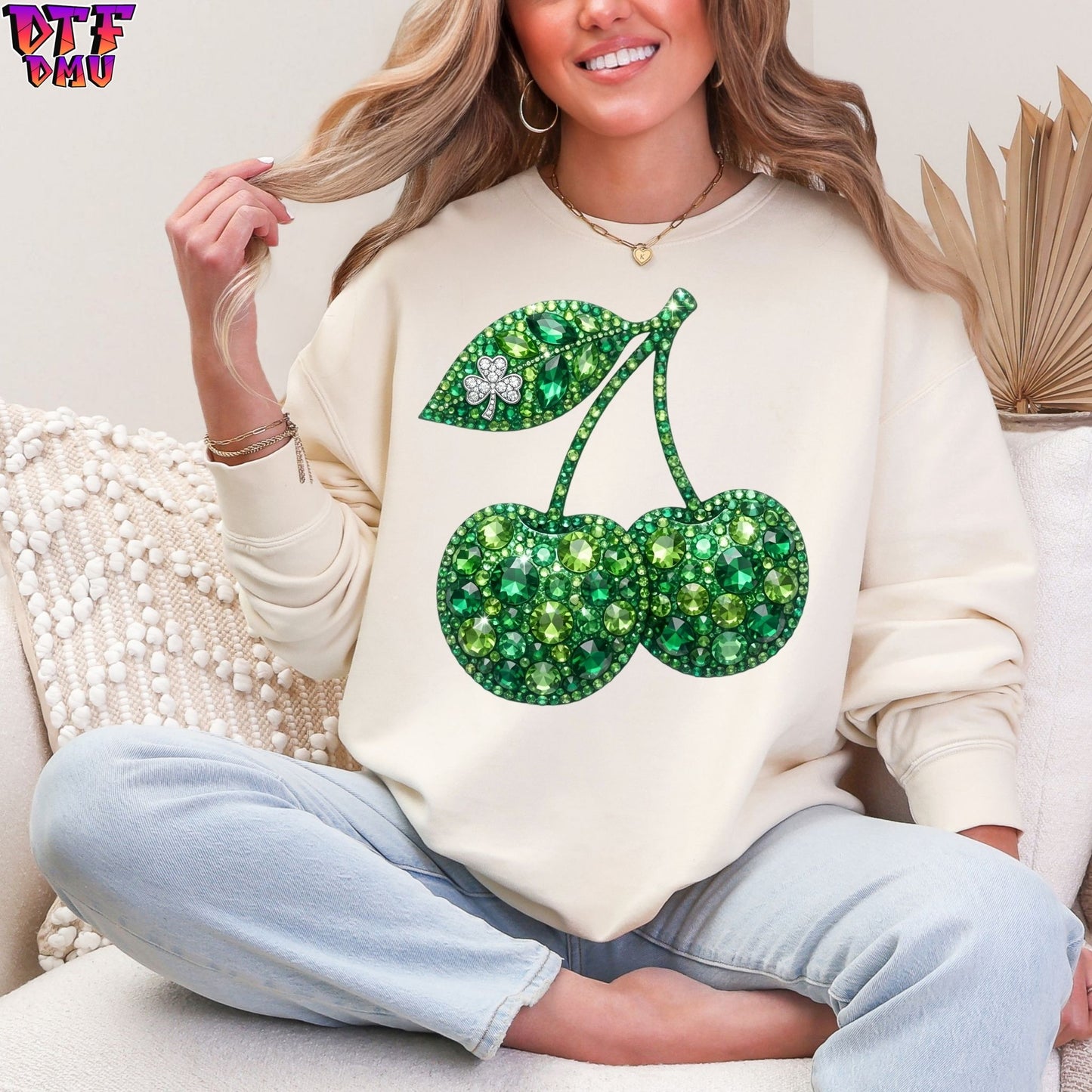 CHERRY Faux Glitter & Rhinestones St. Patrick's Day DTF Transfer print Only.