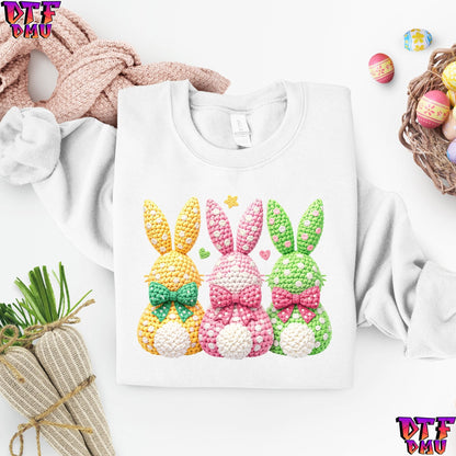 TRIO Easter BUNNY Faux Yarn/Crochet DTF Transfer Print