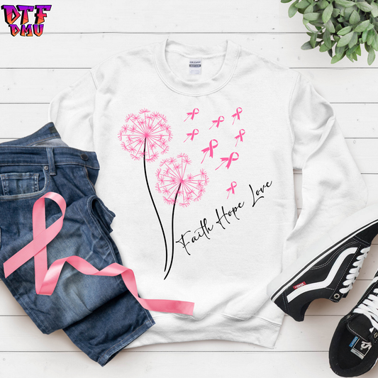 Faith Love Hope Breast Cancer DTF Transfer Print.