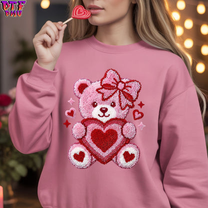 BEAR Faux Yarn/Crochet Valentine's Day DTF Transfer Print Only.