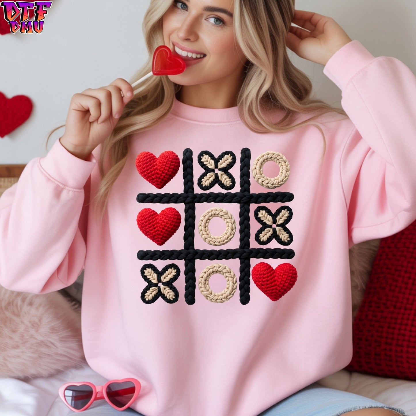 XOXO Valentine's Day  Faux Yarn/Crochet DTF Transfer Print Only.