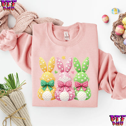 TRIO Easter BUNNY Faux Yarn/Crochet DTF Transfer Print