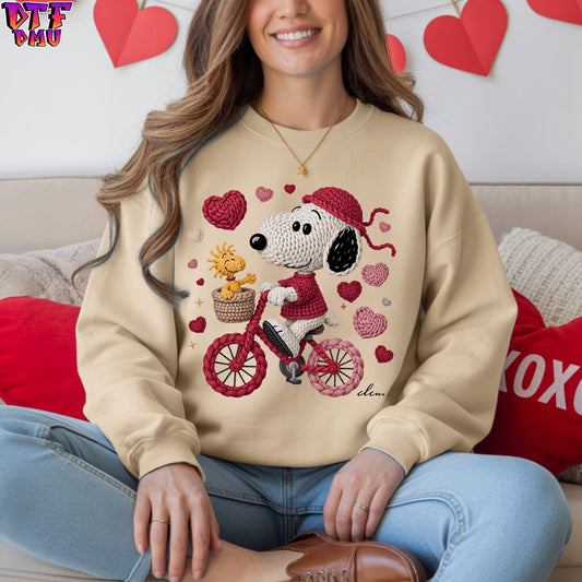 Snoopy Valentine's Day Faux Yarn/Crochet DTF Transfer Print Only.