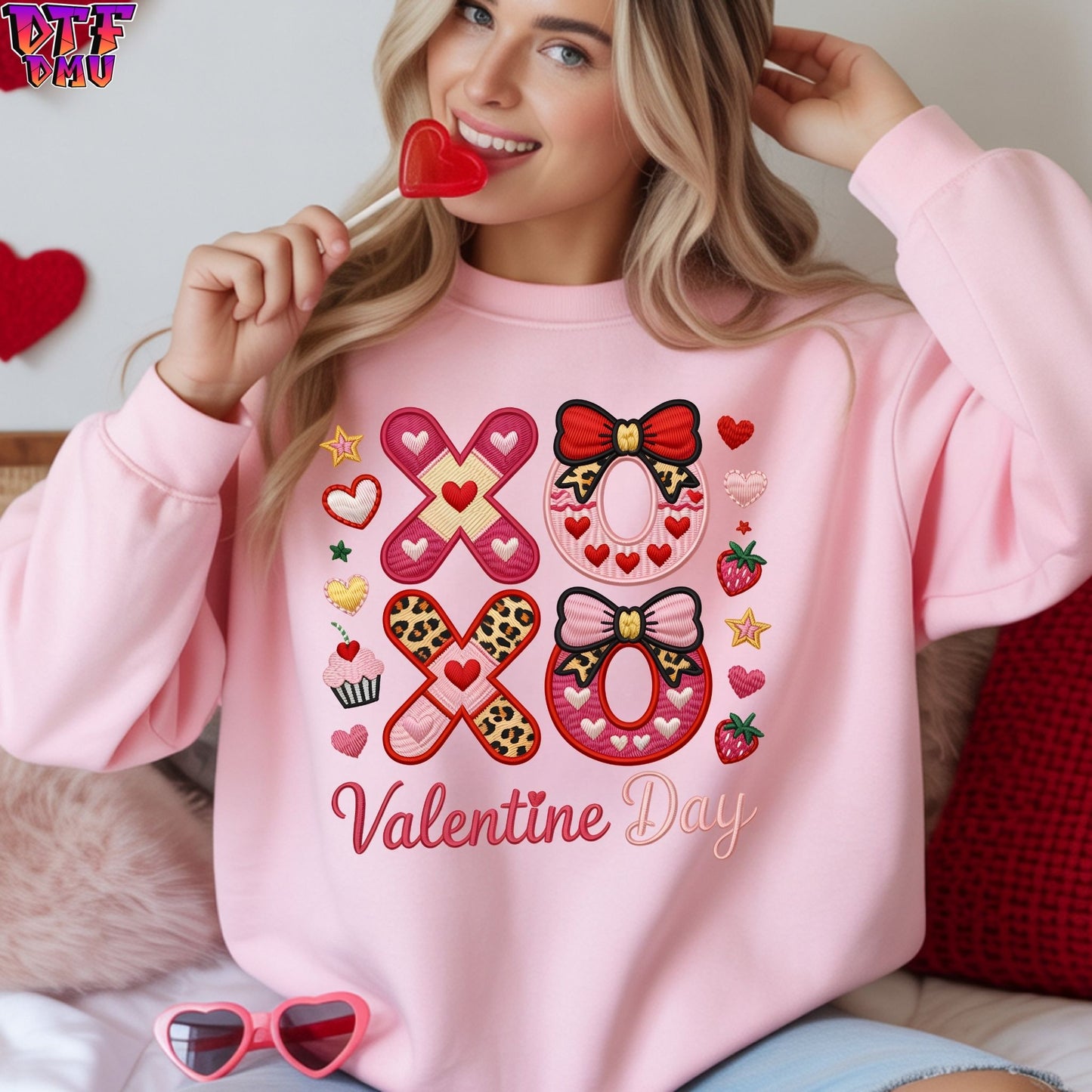 XOXO Valentine's Day  Faux Yarn/Crochet DTF Transfer Print Only.