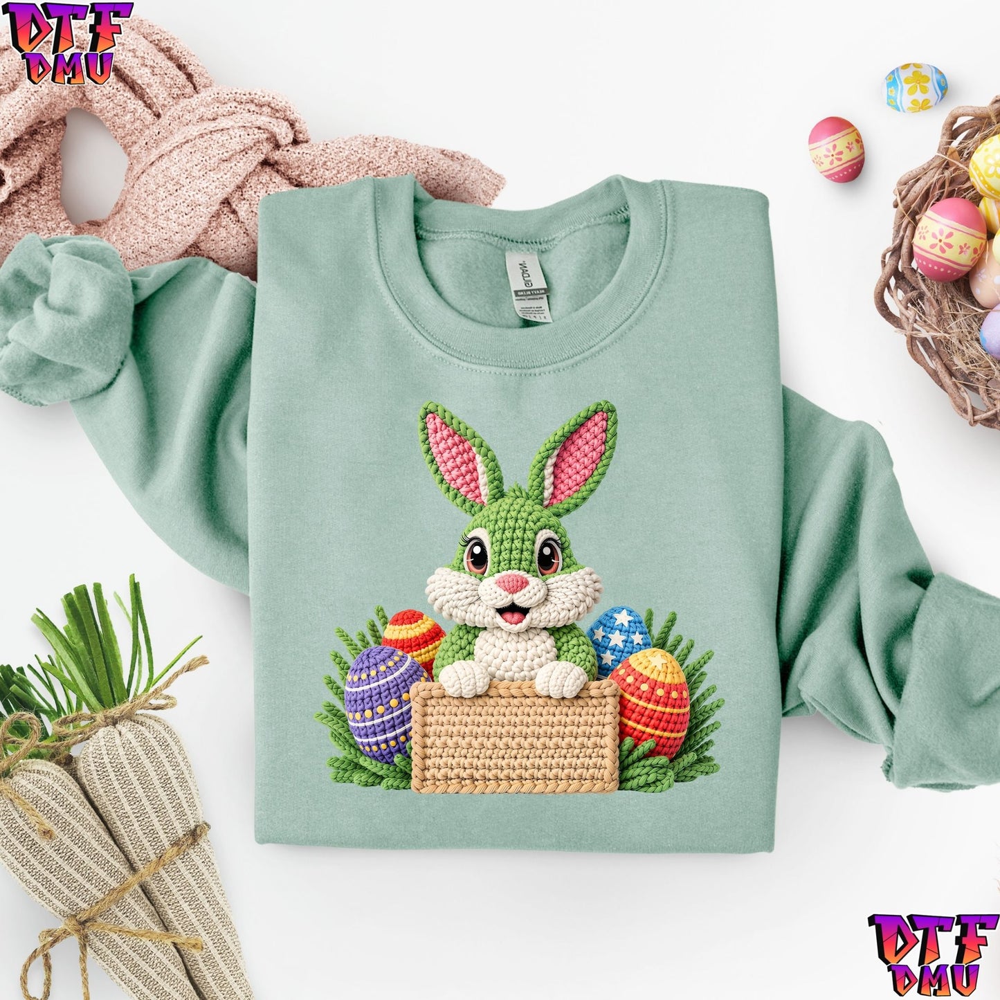 Easter BUNNY Faux Yarn/Crochet DTF Transfer Print