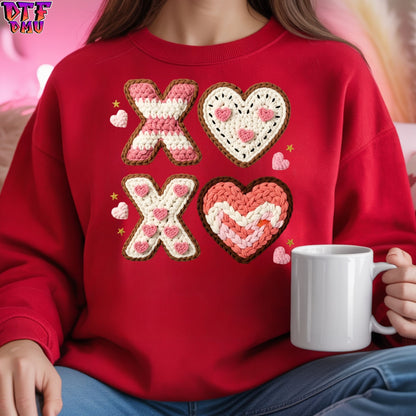 XOXO Valentine's Day  Faux Yarn/Crochet DTF Transfer Print Only.