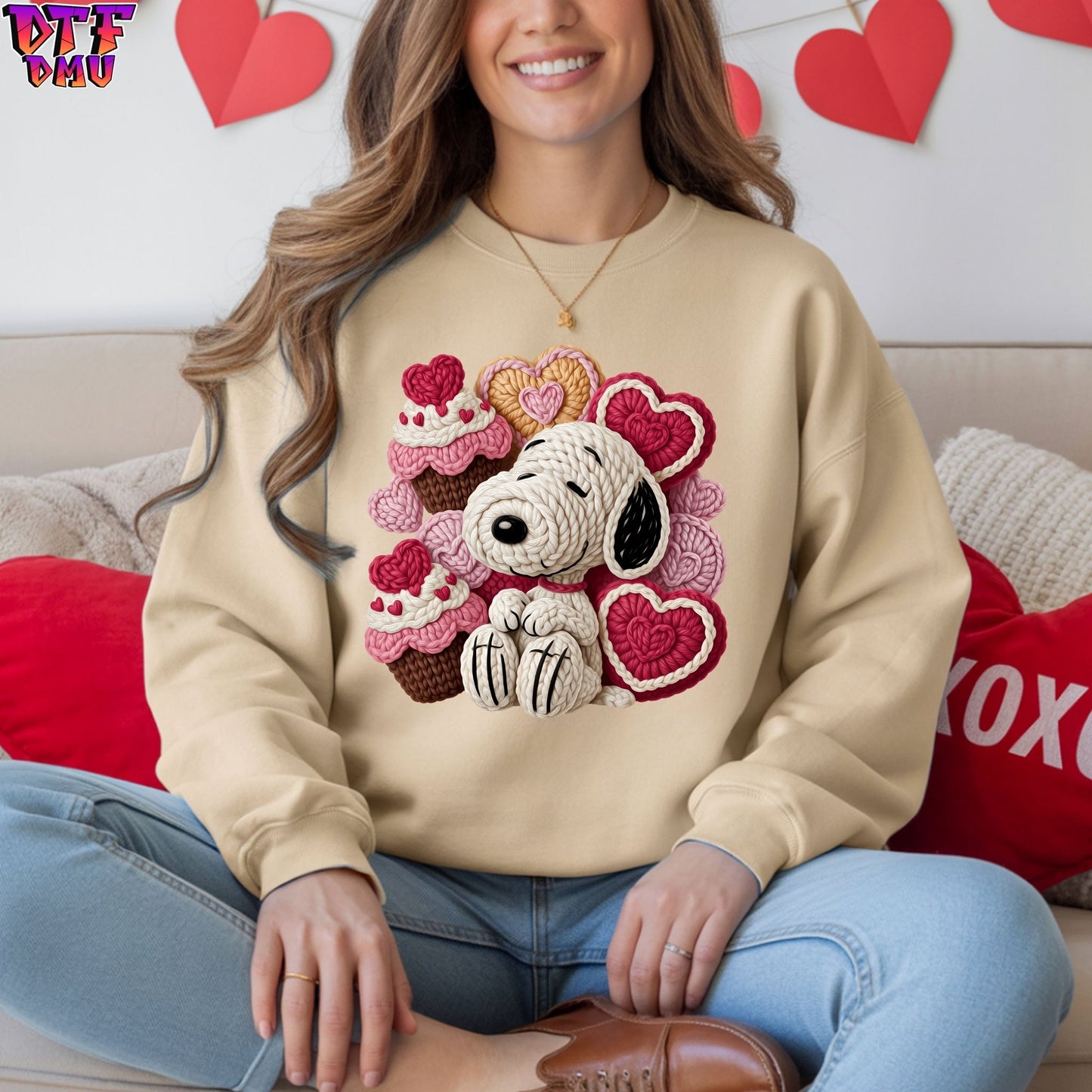 SnoopyValentine's Day Faux Yarn/Crochet DTF Transfer Print Only.