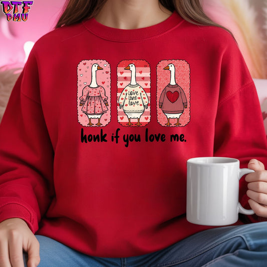 Honk If You Love Me Valentine's Day Faux Yarn/Crochet DTF Transfer Print Only.