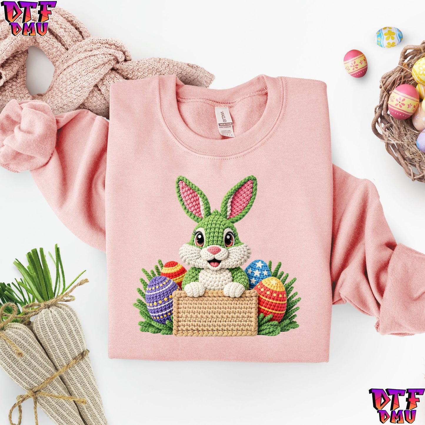 Easter BUNNY Faux Yarn/Crochet DTF Transfer Print