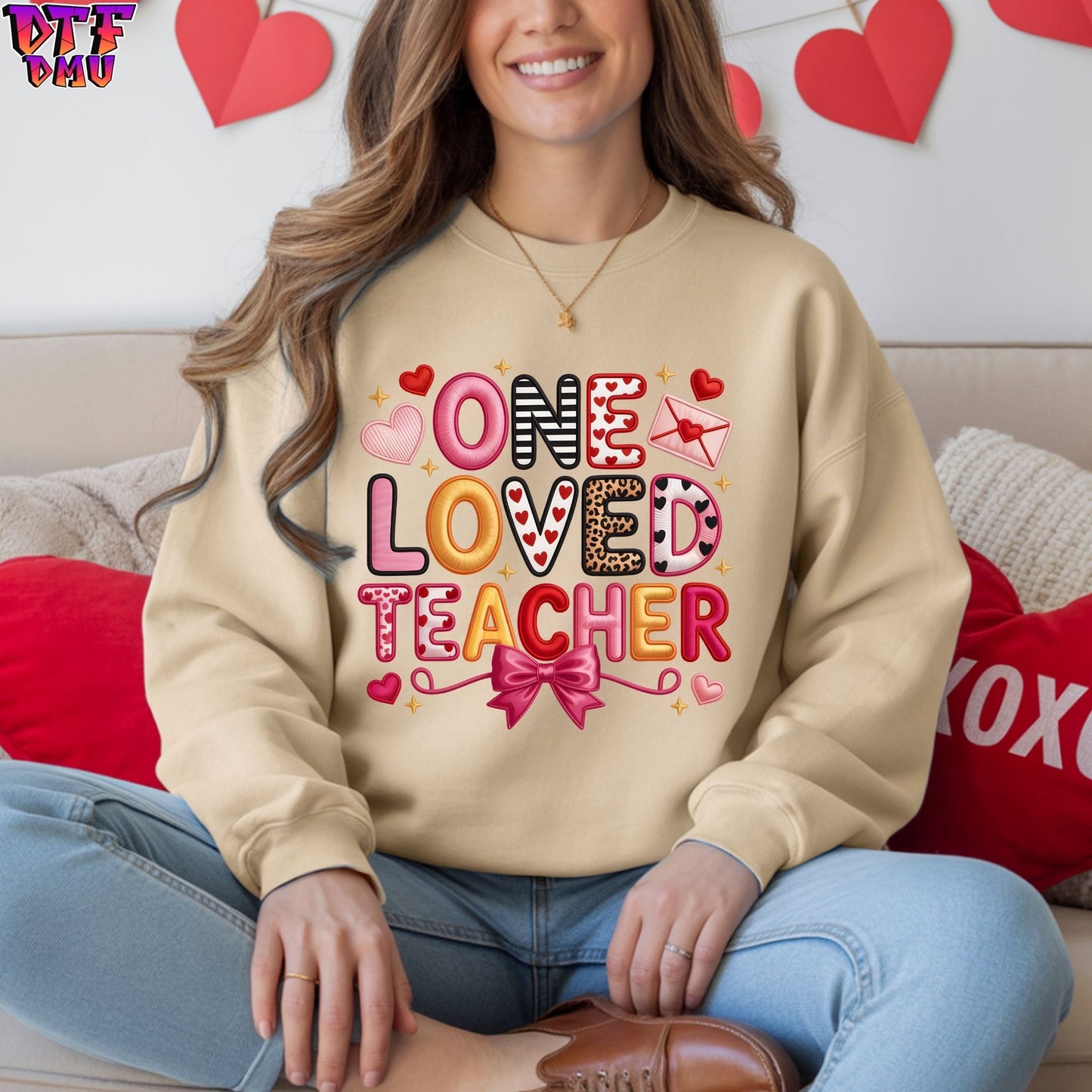 TEACHER Faux Yarn/Crochet Valentine's Day DTF Transfer Print Only.