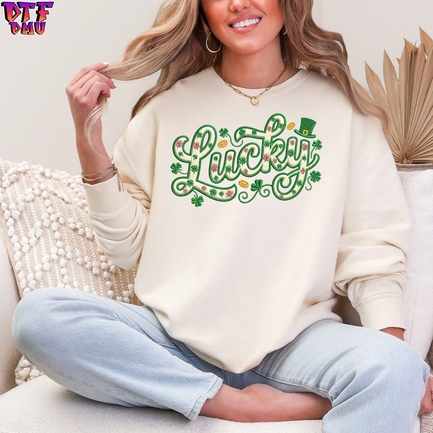 LUCKY Faux Yarn/Crochet St. Patrick's Day DTF Transfer print Only.