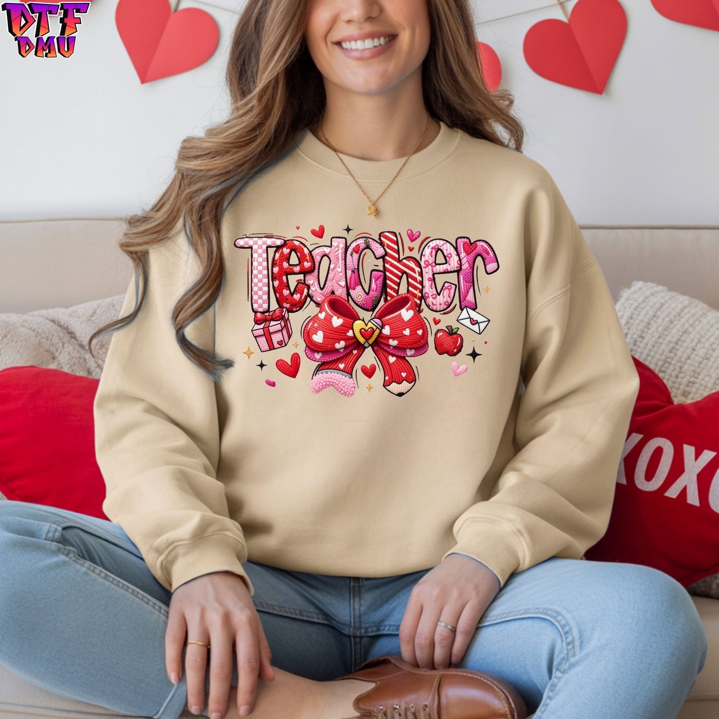 TEACHER Faux Yarn/Crochet Valentine's Day DTF Transfer Print Only.