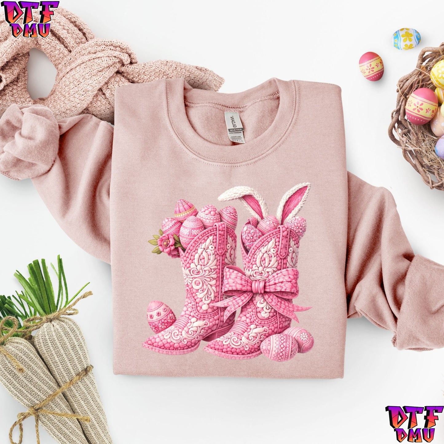 Cowgirl Easter Faux Yarn/Crochet DTF Transfer Print