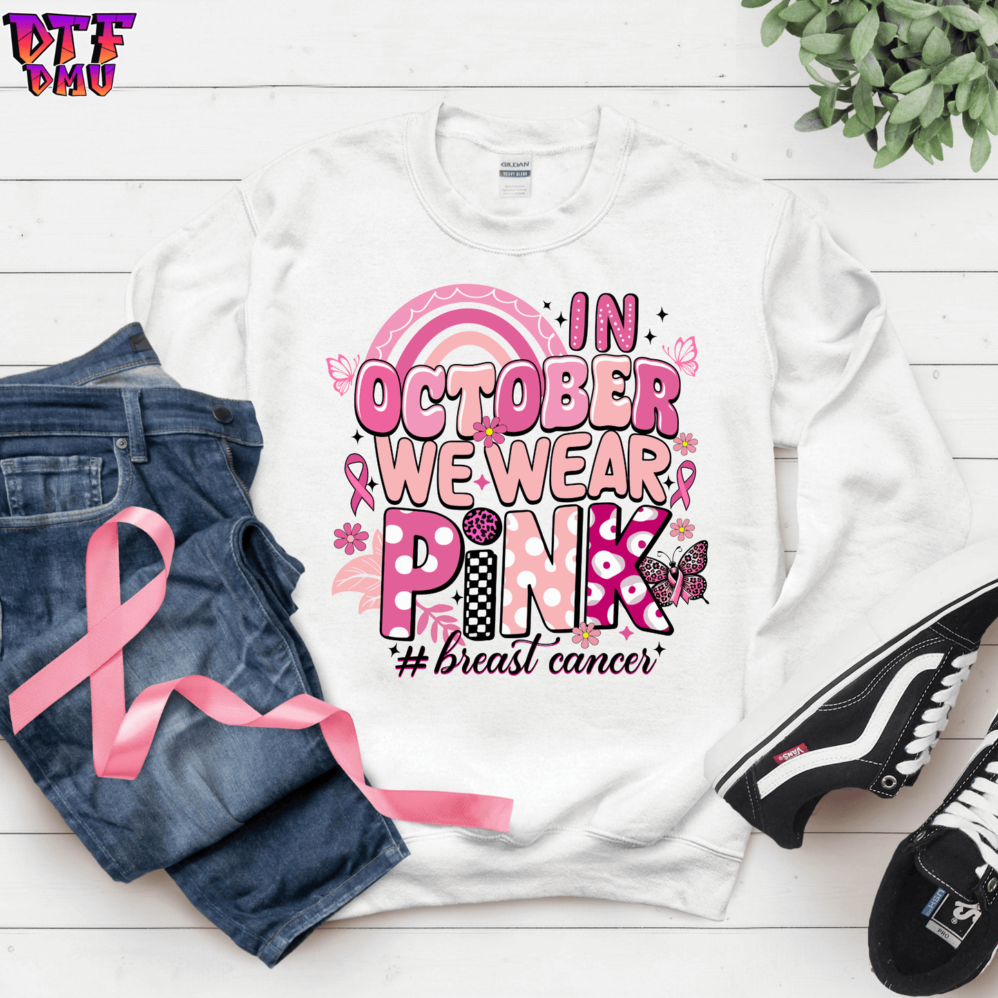 IN OCTOBER WE WEAR PINK Cancer DTF Transfer Print.