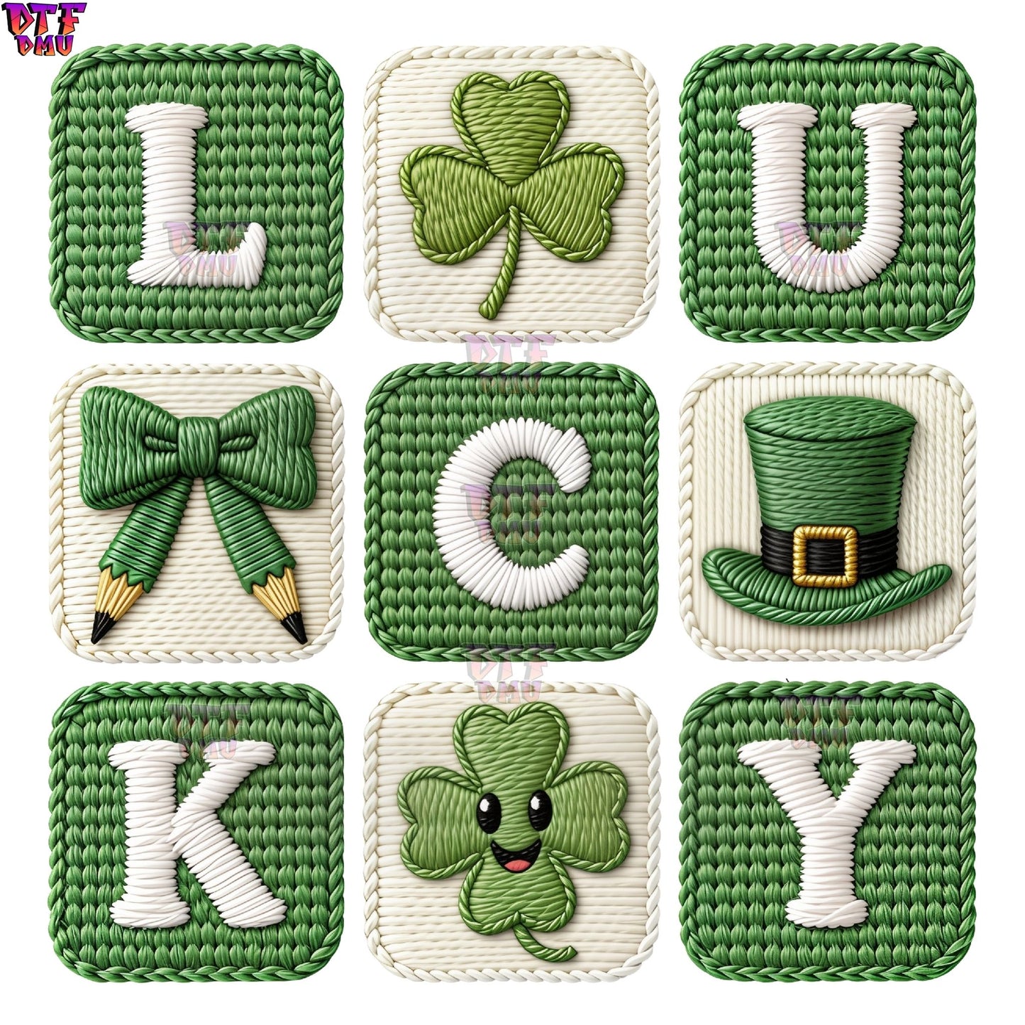 LUCKY Yarn/Crochet St. Patrick's Day DTF Transfer print Only.