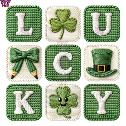 LUCKY Yarn/Crochet St. Patrick's Day DTF Transfer print Only.