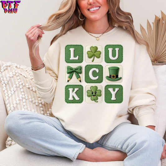 LUCKY Yarn/Crochet St. Patrick's Day DTF Transfer print Only.