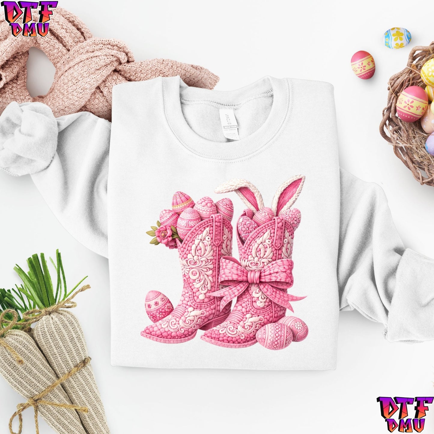 Cowgirl Easter Faux Yarn/Crochet DTF Transfer Print