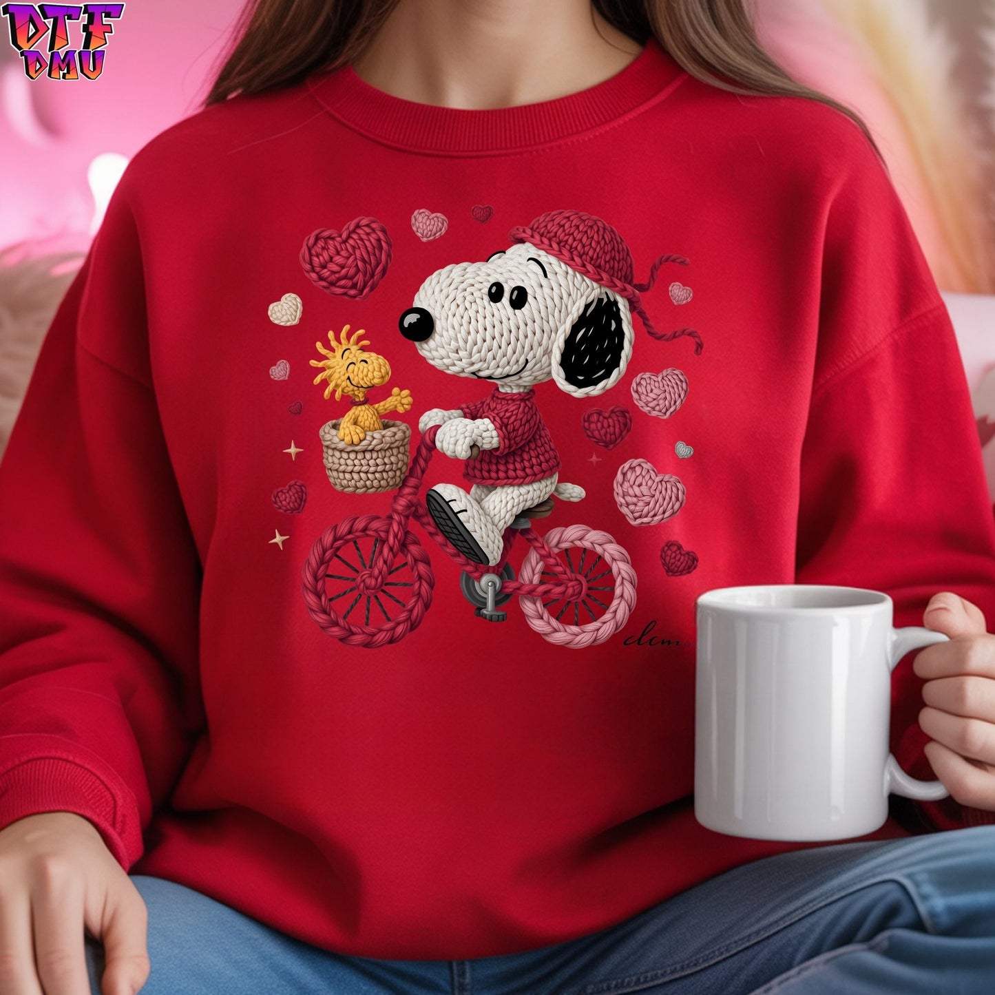 Snoopy Valentine's Day Faux Yarn/Crochet DTF Transfer Print Only.