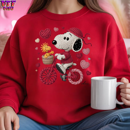Snoopy Valentine's Day Faux Yarn/Crochet DTF Transfer Print Only.