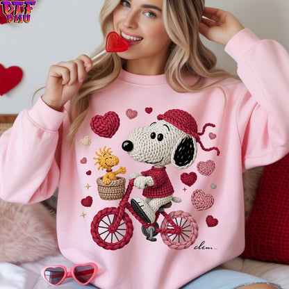 Snoopy Valentine's Day Faux Yarn/Crochet DTF Transfer Print Only.