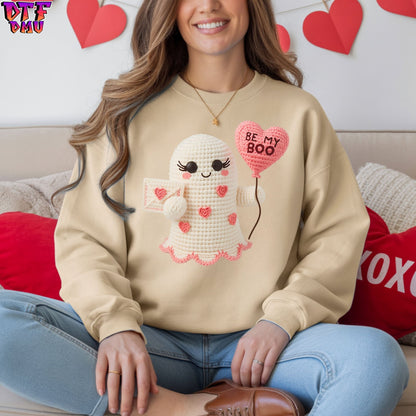 Be My BOO Valentine's Day  Faux Yarn/Crochet DTF Transfer Print Only.