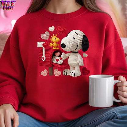SnoopyValentine's Day Faux Yarn/Crochet DTF Transfer Print Only.