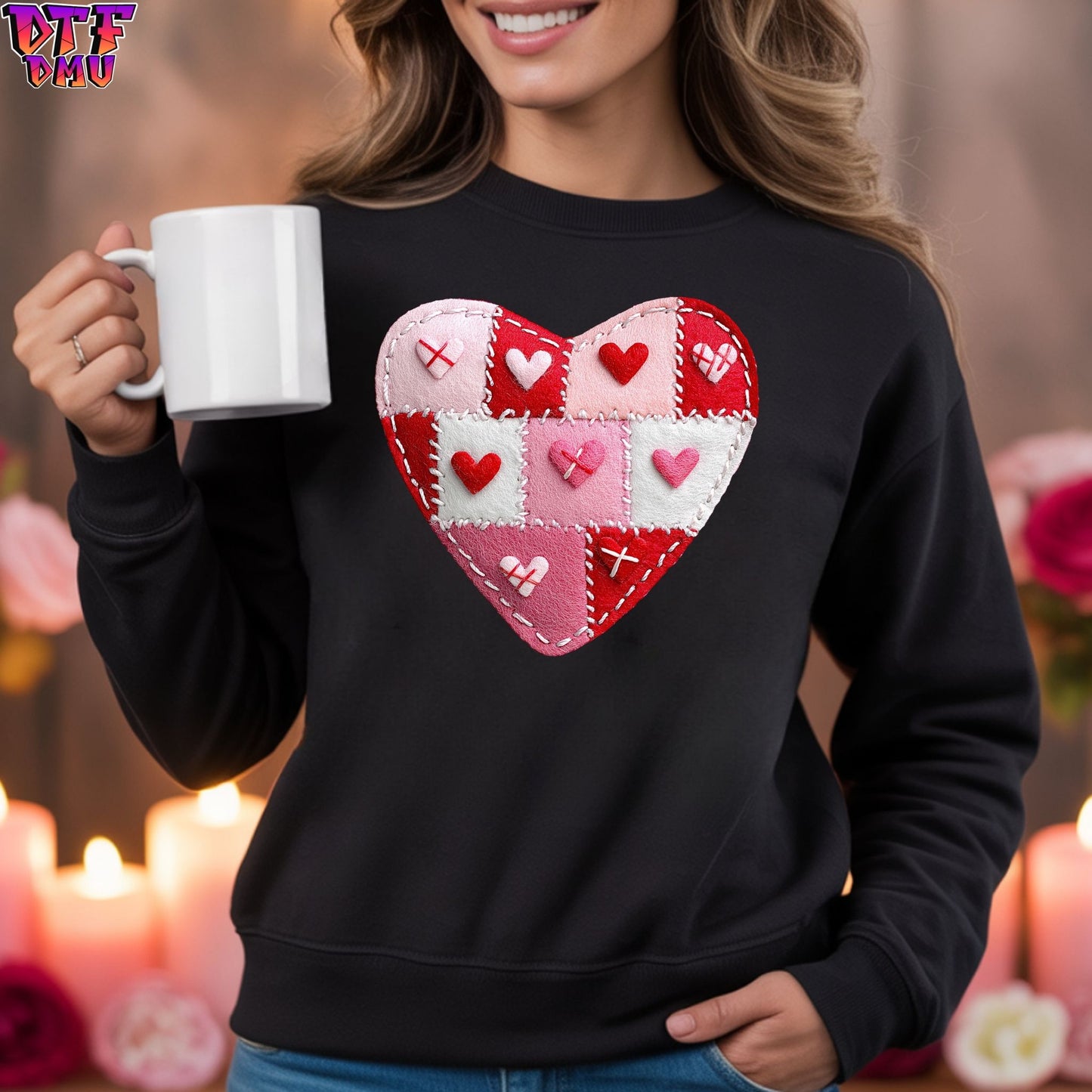 Valentine's Day  Faux Yarn/Crochet DTF Transfer Print Only.