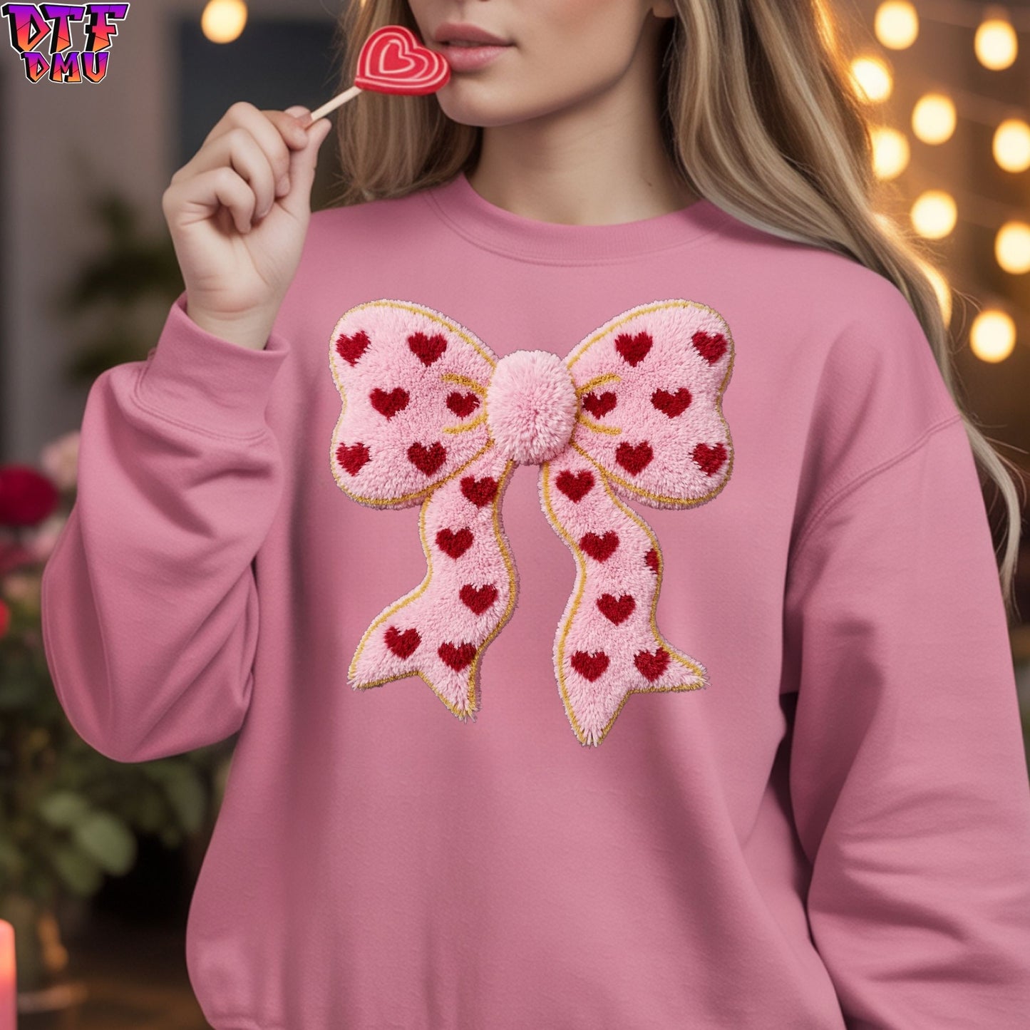 BOW Faux Yarn/Crochet Valentine's Day DTF Transfer Print Only.