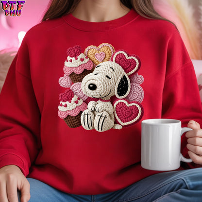 SnoopyValentine's Day Faux Yarn/Crochet DTF Transfer Print Only.